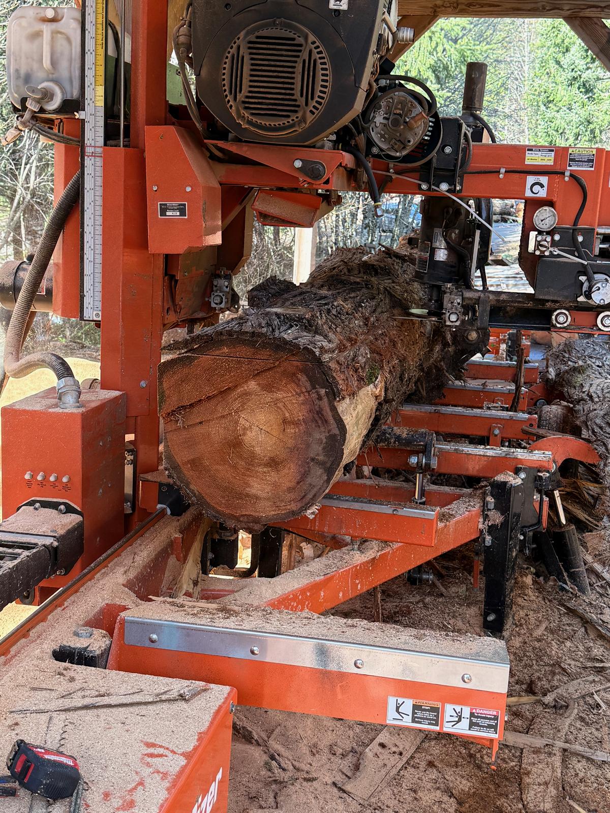 Mill cutting whole tree section