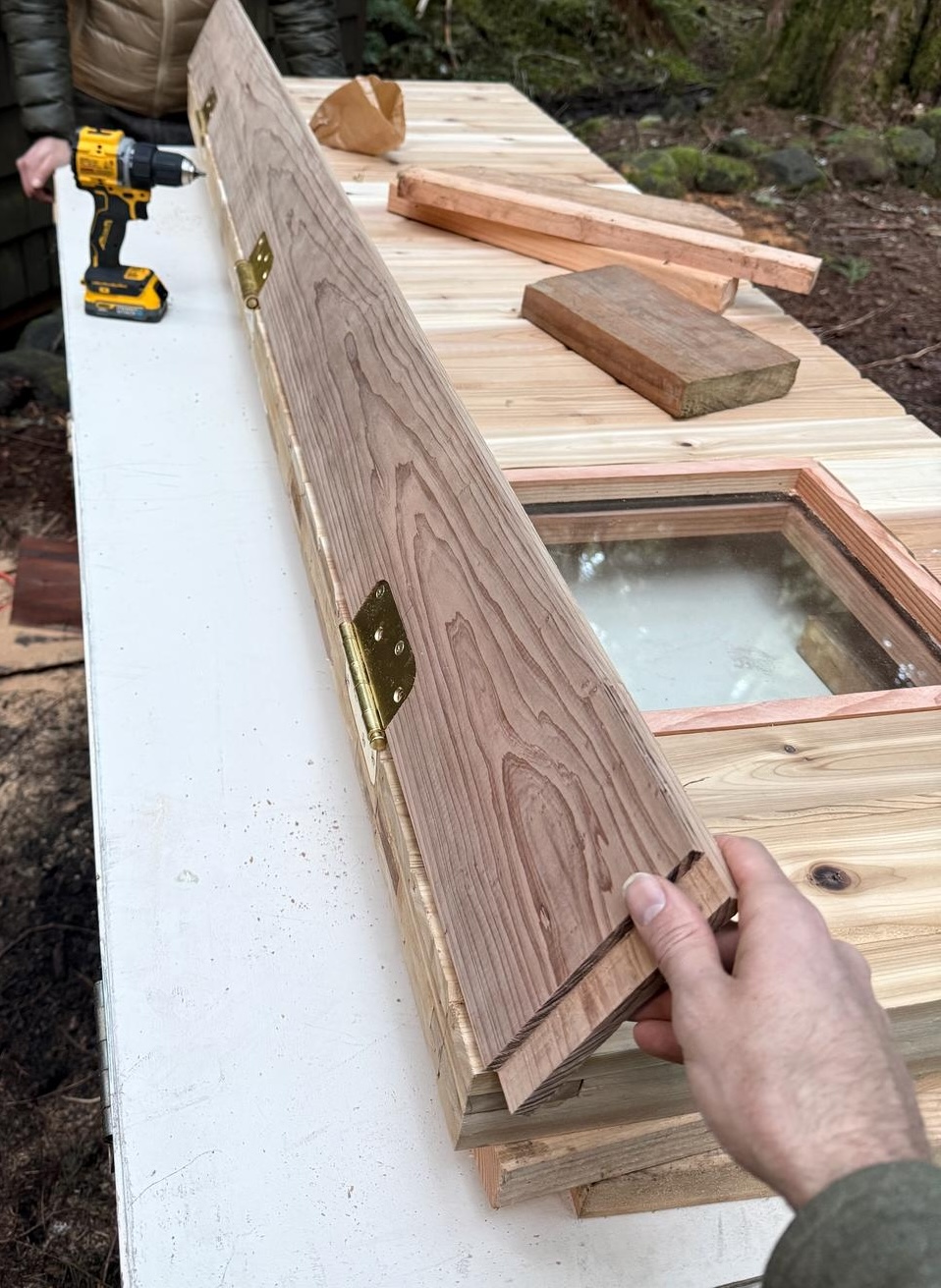 Jamb and hinges attached to door